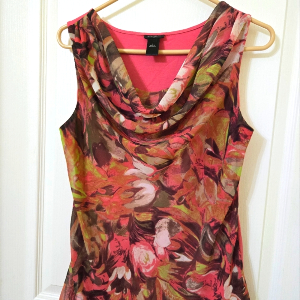 Ann Taylor Pink and Green Draped Tank Top
